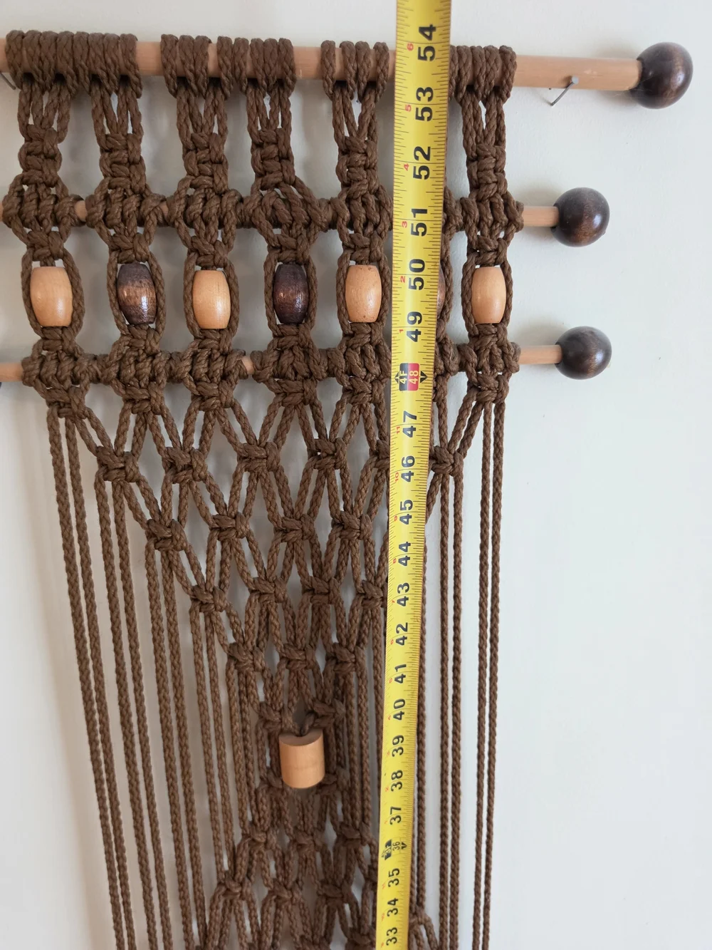 Handcrafted Brown Macramé Wall Hanging with Wooden Beads